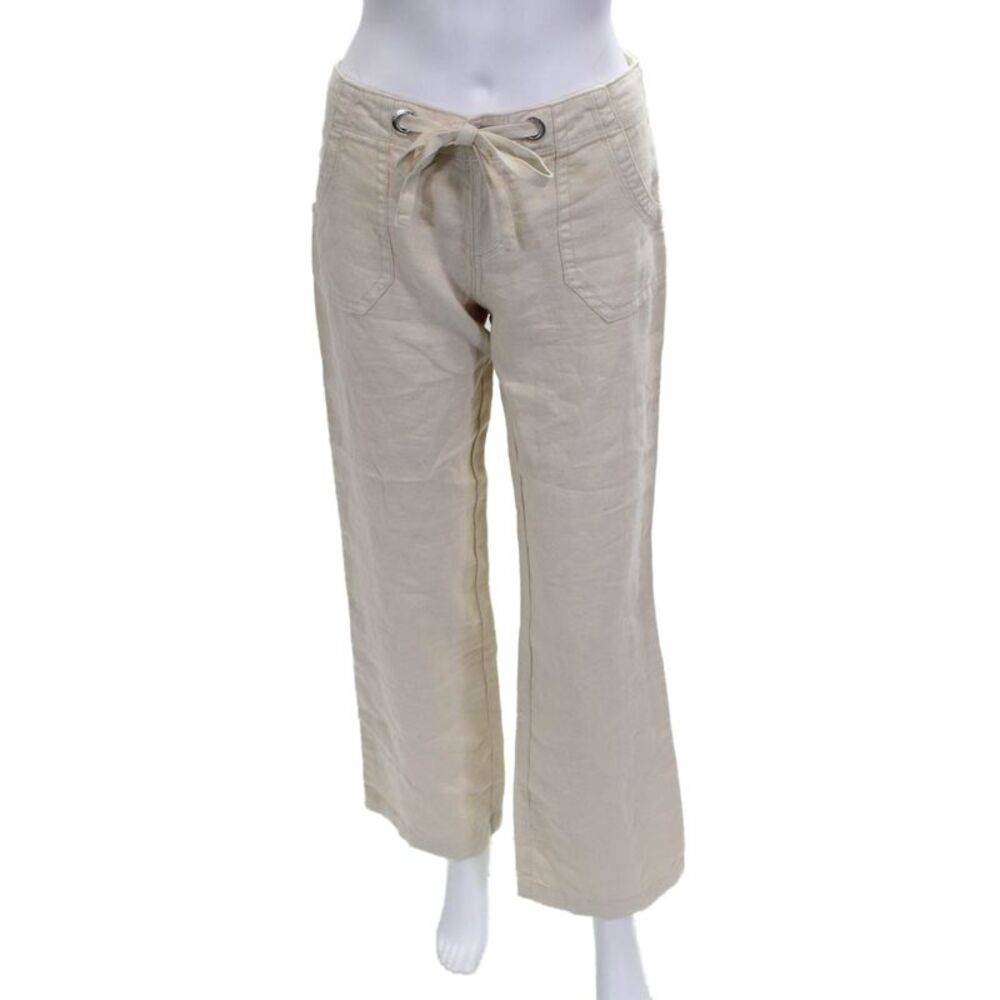 Sanctuary Womens Cargo Pants Linen Beige Drawstring Inseam 32 Size 26